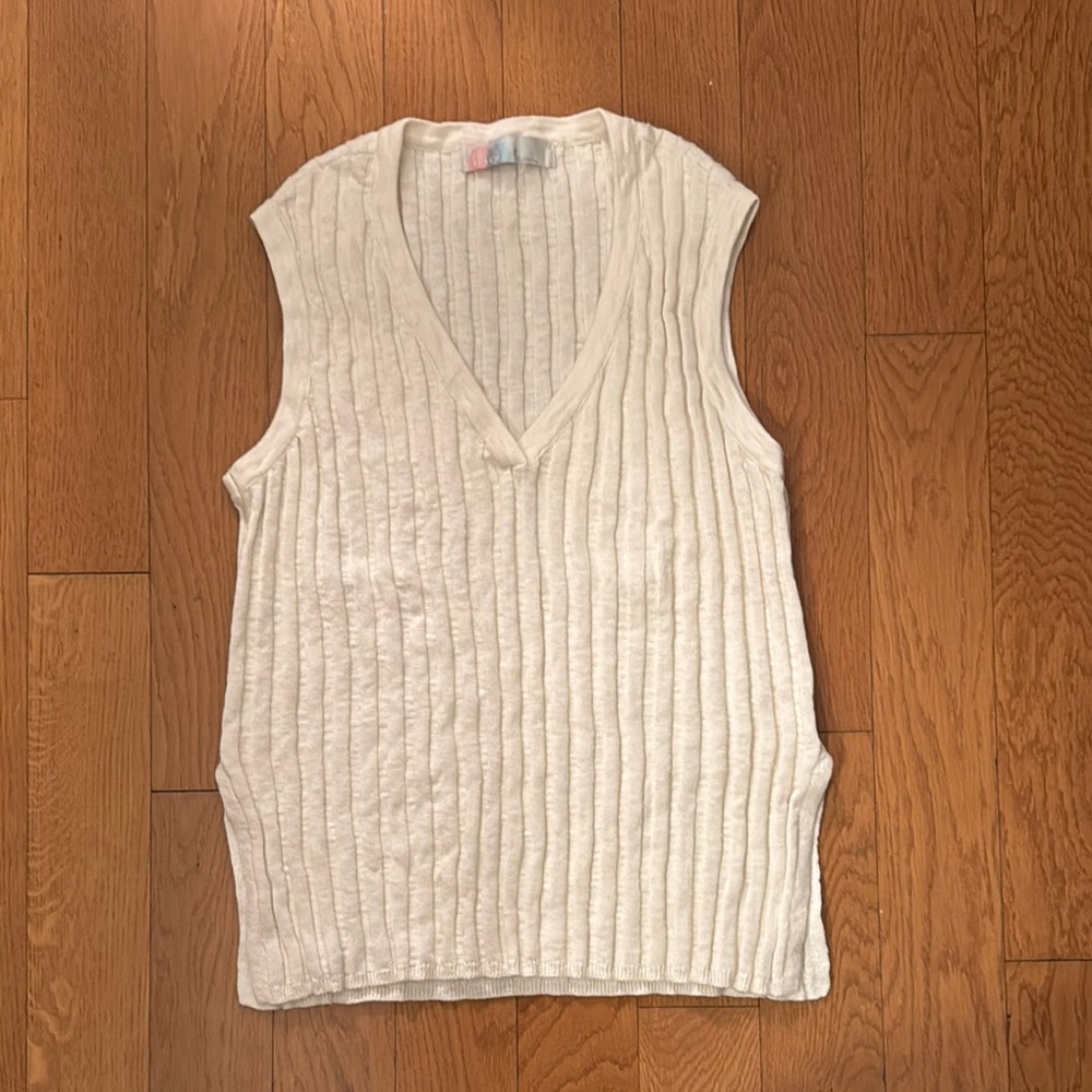 White Ribbed Knit Sleeveless Top